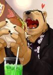  &lt;3 2021 anthro burger clothing eyes_closed eyewear food fur hi_res humanoid_hands kemono kotori male mammal penetration polar_bear shirt sitting solo sunglasses teeth topwear ursid ursine white_body white_fur 