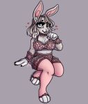  anthro blush blvejay bra clothed clothing collar cuffs_(disambiguation) detailed female fully_clothed hair happy lagomorph legwear leporid lingerie long_hair looking_at_viewer mammal one_eye_closed pinup pose rabbit simple_background sitting smile solo stockings underwear wink 