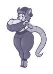  beanie big_breasts breasts cleavage clothed clothing didelphid female hat headgear headwear mammal marsupial monochrome simple_background solo stunnerpony tania_(stunnerpone) virginia_opossum white_background wide_hips 