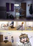 absurd_res apartment blonde_hair blue_eyes clothing comic fanimal_creations female hair hi_res hoodie human inside iris_(the_weight_of_scales) key light_switch mammal solo speech_bubble the_weight_of_scales topwear wet wet_clothing wet_hair