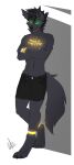  2021 4_toes 5_fingers anthro black_body black_fur canid canine canis digital_media_(artwork) eyebrows eyelashes feet fingers fur green_eyes looking_at_viewer male mammal smile solo toes wolf wolflady 