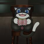 1:1 animal_humanoid anus balls big_butt butt cat_humanoid chair domestic_cat dulone felid felid_humanoid feline feline_humanoid felis fur furniture genitals hi_res humanoid inviting looking_at_viewer male mammal mammal_humanoid morgana_(persona) on_chair open_mouth pawpads paws persona_(series) persona_5 scarf sitting sitting_on_chair smile solo tail teapot_(body_type) tongue wide_hips