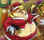  anthro canid canine christmas christmas_clothing clothing cookie female food fox hi_res holidays mammal milk morbidly_obese obese overweight royaljellysandwich santa_claus wreath 