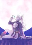  1girl animal_ears fire_emblem fire_emblem_awakening fire_emblem_heroes from_side fur_trim gloves grima_(fire_emblem) halloween_costume long_sleeves open_mouth paw_gloves paws red_eyes robin_(fire_emblem) robin_(fire_emblem)_(female) shorts sitting solo t_misaomaru thigh_strap twintails white_hair wolf_ears 