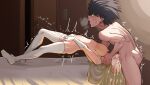  1boy 1girl absurdres black_hair blonde_hair body_bridge breasts commission commissioner_upload cum cum_in_mouth cum_overflow deepthroat ejaculation elbow_gloves fellatio female_ejaculation female_masturbation fingering from_side gloves hetero highres indoors irrumatio kamijou_touma large_breasts long_hair masturbation mind_control nico-mo nipples non-web_source nude on_bed oral reverse_fellatio sheet_grab shokuhou_misaki sideboob spider_web_print thighhighs throat_grab toaru_kagaku_no_railgun toaru_majutsu_no_index tongue tongue_out trembling white_thighhighs 