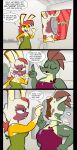 absurd_res anthro big_breasts breasts buckteeth candy chocolate clothed clothing comic dessert dialogue digital_media_(artwork) dinner duo english_text explaining eyes_closed female female/female food food_fetish food_fight food_play formal_dress fruit furniture gesture green_eyes hair hand_gesture hi_res jelly-limos lagomorph leporid lizard looking_at_viewer mammal onomatopoeia open_mouth overweight pastry paul_mccartney pie_fight pie_in_face plant pointing pointing_up rabbit red_hair reptile sally_barros scalie sebaku simple_background sound_effects speech_bubble splat strawberry table talking_to_another teeth text zipper