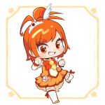  1girl arm_warmers bike_shorts bike_shorts_under_skirt blush boots bow bowtie brooch chibi choker cure_sunny hair_bun highres hino_akane_(smile_precure!) jewelry magical_girl open_mouth orange_boots orange_bow orange_bowtie orange_choker orange_eyes orange_hair orange_shirt orange_shorts orange_skirt plv_276 precure shirt short_hair short_sleeves shorts single_hair_bun skirt smile_precure! solo tiara wing_hair_ornament 