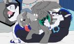  5:3 anal animal_genitalia animal_pussy black_body black_fur blue_eyes blue_hair bodily_fluids canid canine duo ears_back ejaculation equid equine equine_genitalia equine_pussy erection feathered_wings feathers female feral feral_on_feral fur genital_fluids genitals glistening glistening_eyes grey_anus grey_body grey_fur grey_mane grey_pussy grey_wings hair hi_res killthe_demon knot lying male male/female mammal mane mythological_creature mythological_equine mythology on_back oral pegasus penis pivoted_ears pussy pussy_ejaculation pussy_juice_on_neck red_penis rimming sex short_hair side_view tongue_penetration vaginal_fluids white_body white_fur wings 