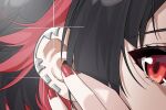  1girl absurdres black_hair close-up colored_inner_hair ear_focus ellen_joe guli_(guli0572) hand_on_own_ear highres looking_at_viewer multicolored_hair red_eyes red_hair red_nails solo zenless_zone_zero 