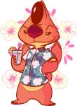  2021 alien aloha_shirt alpha_channel clothing cropped cup digital_drawing_(artwork) digital_media_(artwork) disney experiment_(lilo_and_stitch) eyebrows flower fur hand_on_hip heat_(lilo_and_stitch) hibiscus holding_cup holding_object ice_cube lemon lilo_and_stitch orange_body orange_fur pattern_clothing pattern_shirt pattern_topwear plant raised_eyebrow red_nose shirt simple_background small_tail smile smirk smug solo standing starryblast9 topwear transparent_background 