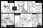 anthro black_and_white canid canine canis car clothing comic domestic_dog dress electronics eyewear felid feline female feral furniture gesture glasses group hand_holding headgear headphones headset headset_microphone inside lagomorph leporid male mammal membrane_(anatomy) monochrome mustelid otter outside pandottermon pantherine rabbit shirt smile table text tiger topwear vehicle waterfall waving webbed_hands whiskers