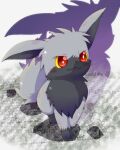  2011 4:5 ambiguous_gender blush feral fur grey_body grey_fur nintendo okunawa pok&eacute;mon pok&eacute;mon_(species) poochyena quadruped red_eyes shaded shadow simple_background sitting smile solo standing video_games white_background yellow_sclera 