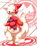  2011 4:5 blush english_text looking_at_viewer male nintendo okunawa pok&eacute;mon pok&eacute;mon_(species) simple_background slightly_chubby solo standing text video_games white_background zangoose 