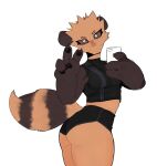  anthro arthropod athletic athletic_anthro athletic_female bee bottomwear bra brown_body brown_sclera butt claws clothing dark_sclera female finger_claws goonie-san hi_res hymenopteran insect looking_at_viewer midriff midriff_baring_shirt multicolored_body peace_signs reiko_(goonie-san) selfie shirt shorts simple_background smile smiling_at_viewer solo sports_bra sports_panties stinger tank_top thick_thighs topwear underwear updated yellow_body 