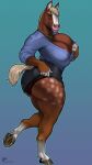  2021 5_fingers 9:16 anthro areola areola_slip big_breasts big_butt biped black_pupils blue_clothing blue_sweater blue_topwear bottomwear breasts brown_body brown_breasts brown_butt brown_ears brown_face brown_fur brown_hands butt cleavage clothed clothing dappled_fur digital_media_(artwork) equid equine eyebrows eyelashes feet female fingerless_(marking) fingers full-length_portrait fur gradient_background green_eyes grey_bottomwear grey_clothing grey_feet grey_hooves grey_skirt hi_res hooves horse horseshoe huge_breasts huge_butt iris jewelry lips mammal mane monotone_bottomwear monotone_breasts monotone_clothing monotone_ears monotone_eyebrows monotone_feet monotone_hooves monotone_lips monotone_mane monotone_skirt monotone_sweater monotone_tail monotone_topwear multicolored_body multicolored_butt multicolored_face multicolored_fur multicolored_hands necklace omari on_one_leg panties pink_areola pink_lips portrait pupils ring short_fur side_view simple_background skirt snout solo spots spotted_body spotted_fur standing sweater tan_eyebrows tan_mane tan_tail topwear two_tone_body two_tone_butt two_tone_face two_tone_fur two_tone_hands underwear white_body white_butt white_face white_fur white_hands white_spots 