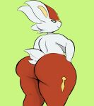  absurd_res anthro big_breasts big_butt breasts butt butt_focus cinderace clothed clothing female green_background hand_on_hip hi_res lagomorph looking_at_viewer looking_back mammal nintendo nude overweight plantedpot pok&eacute;mon pok&eacute;mon_(species) presenting presenting_hindquarters proud pseudo_clothing rear_view simple_background smile solo thick_thighs topless video_games wide_hips 