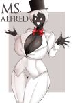 5_fingers :d absurd_res arms_bent big_breasts black_breasts black_clothing black_face black_fingers black_hands black_hat black_headwear black_neck black_top_hat blush bottomwear bow_ribbon breasts character_name cleavage clothed clothed_female clothed_humanoid clothing collarbone collared_shirt crossgender digital_media_(artwork) dress_shirt empty_eyes english_text female female_humanoid fingers fully_clothed fully_clothed_female fully_clothed_humanoid geometric_background glistening glistening_breasts glistening_clothing glistening_hat glistening_headgear glistening_headwear glistening_top_hat grey_text hair hat headgear headwear hi_res huge_breasts humanoid last_origin machine mr_alfred mtf_crossgender multicolored_fingers not_furry open_mouth open_smile owner_(artist) pants pink_blush portrait red_bow_ribbon robot robot_humanoid shirt short_hair simple_background smile solo standing text thick_thighs three-quarter_portrait top_hat topwear two_tone_fingers white_bottomwear white_clothing white_dress_shirt white_fingers white_hair white_pants wide_hipped_female wide_hipped_humanoid wide_hips