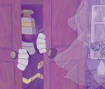  3d animal_focus animated animated_gif blender_(medium) closet commentary curtains dusclops english_commentary indoors kcamberart low_poly no_humans outdoors peeking_out pokemon pokemon_(creature) red_eyes solo table through_door vase 