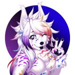  1:1 2021 5_fingers alpha_channel anthro black_nose black_tongue breasts canid canine deerstail featureless_breasts female fingers hair hi_res mammal nude one_eye_closed solo tongue white_hair wink 