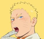  1boy bandages bara blush boruto:_naruto_next_generations close-up face itto_(mentaiko) looking_at_viewer male_focus naruto_(series) naughty_face older sexually_suggestive short_hair solo sweatdrop tongue tongue_out uzumaki_naruto 