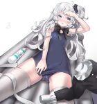  1girl absurdres alternate_hairstyle black_bow bow grey_hair highres indie_virtual_youtuber long_hair old_school_swimsuit retorillo school_swimsuit shanoa_(vtuber) silver_hair swimsuit two_side_up virtual_youtuber 