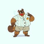  1:1 2021 animal_crossing anthro bottomwear brown_body brown_fur canid canine clothing fur humanoid_hands javigameboy male mammal nintendo overweight overweight_anthro overweight_male raccoon_dog shirt shorts solo tanuki tom_nook_(animal_crossing) topwear video_games 