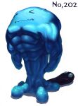  &gt;_&lt; abs closed_mouth commentary_request full_body gen_2_pokemon muscular number pokemon pokemon_(creature) solo standing tokonatu wavy_mouth wobbuffet 