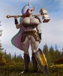  abs absurd_res big_breasts breasts cleavage clothed clothing equid equine female friendship_is_magic genitals hammer hi_res holding_object holding_weapon horn huge_breasts mammal moreuselesssource muscular muscular_female my_little_pony no_underwear princess_celestia_(mlp) pussy solo tools unicorn warhammer weapon 