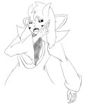  anthro asriel_dreemurr_(god_form) blackpatapon boss_monster bovid caprine clothed clothing fur goat horn long_ears male mammal monochrome open_mouth simple_background solo tongue undertale video_games white_background young 