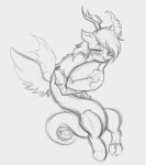 2024 absurd_res antlers ather_os black_and_white blush chimera discord_(mlp) draconequus feathered_wings feathers female feral friendship_is_magic hasbro hi_res hooves horn long_tail looking_at_viewer monochrome my_little_pony sketch smile smug snout solo tail wings