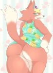  animal_crossing anthro audie_(animal_crossing) big_breasts big_butt biped blonde_hair blush bottomless breasts brown_nose butt canid canine canis cheek_tuft clothed clothing curvaceous curvy_figure dipstick_tail eyelashes eyewear eyewear_on_head facial_tuft female fur glistening glistening_body glistening_fur gloves_(marking) green_eyes hair hand_on_hip hi_res kemono looking_at_viewer looking_back mammal markings multicolored_body multicolored_fur multicolored_tail nintendo open_mouth open_smile orange_body orange_fur pattern_clothing pattern_shirt pattern_topwear portrait raised_tail rear_view shirt simple_background smile snout solo standing sunglasses sunglasses_on_head thick_thighs three-quarter_portrait topwear tuft two_tone_body two_tone_fur two_tone_tail varnish_(artist) video_games voluptuous white_body white_fur wide_hips wolf 