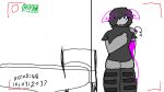 16:9 android bodily_fluids boots clothing dark_clothing drooping_ears felid feline fluffy fluffy_hair footwear grey_body hair hand_behind_back hand_on_chest humanoid knee_boots knee_highs legwear machine male mammal neko_bot nervous pink_ears pink_eyes pink_tail recording robot robot_humanoid scared shamrocked shirt shoes solo standing stare sweat t-shirt tail thick_thighs topwear widescreen