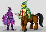  absurd_res anthro avian centaur claws duo equid equid_taur evilbeak_(monster_rancher) exelzior exelzior-maximus female fetlocks hi_res hooves humanoid_taur male mammal mammal_taur melee_weapon monster_rancher nahum_(legion_beast) phoenix_(evilbeak) polearm raiden_(monster_rancher) scar spear story story_in_description taur toe_claws unguligrade_legs weapon 