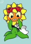  blush clothed clothing clothing_lift disembodied_hand electronic_arts elemental_creature elemental_humanoid eyewear female flora_fauna flower flower_creature flower_humanoid freckles goggles goggles_on_head humanoid krackdown9 not_furry plant plant_humanoid plants_vs._zombies plants_vs._zombies_heroes popcap_games shirt shirt_lift solar_flare_(pvz) sunflower_(pvz) topwear video_games 