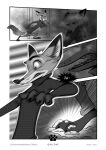  anthro barefoot bottomwear canid canine clothed clothing comic dipstick_ears disney fox fully_clothed fur greyscale male mammal monochrome multicolored_ears nick_wilde pants qalcove red_fox smoke solo sweater topwear zootopia 