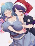  2girls akaiha_(akaihasugk) black_dress blue_dress blue_eyes blue_hair breast_grab breasts camisole closed_eyes closed_mouth doremy_sweet dress frown gensou_shoujo_taisen grabbing grabbing_from_behind groping hat heart highres large_breasts long_hair multicolored multicolored_clothes multicolored_dress multiple_girls muwatari_makura nightcap pom_pom_(clothes) shirt short_hair sleeveless smile spoken_heart tail tail_wrap tapir_tail tearing_up tears touhou white_dress white_shirt yuri 