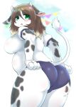  4_fingers anthro big_breasts big_butt biped blush bottomwear bovid bovine breasts brown_body brown_fur brown_hair brown_spots butt cattle clothed clothing female fingers fully_clothed fur glistening glistening_hair green_eyes hair hi_res horizontal_pupils horn iridescent iridescent_hair kemono looking_at_viewer looking_back mammal multicolored_body multicolored_fur multicolored_hair nipple_outline open_mouth outside pink_inner_ear portrait pupils raised_tail rear_view shirt slightly_chubby solo spots standing tail_tuft thick_thighs three-quarter_portrait tight_clothing topwear tuft two_tone_body two_tone_fur underwear varnish_(artist) white_body white_clothing white_fur white_shirt white_topwear 