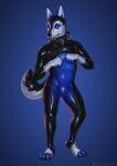 2025 aero anthro backlighting bdsm begging begging_pose black_latex black_nose blue_background blue_latex bulge canid canine canis claws clothing collar deusexmoose digital_media_(artwork) domestic_dog grey_eyes headgear headwear hi_res hood husky latex latex_clothing latex_headwear latex_hood latex_skinsuit light lighting looking_at_viewer male mammal nordic_sled_dog petplay pose roleplay shaded signature simple_background skinsuit solo spitz standing teeth tight_clothing tongue white_latex