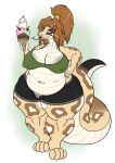  alpha_channel anthro belly big_belly big_breasts breasts clothing dessert f-thefirst female food hair hi_res ice_cream lips non-mammal_breasts overweight overweight_anthro overweight_female reptile scalie slightly_chubby snake solo thick_bottom_lip 