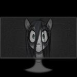  1:1 black_background computer_monitor equid equine fan_character hair hasbro horse jrvanesbroek long_hair looking_at_viewer mammal monitor my_little_pony pony simple_background solo zero_zero.exe_(oc) 