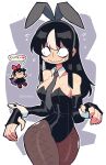  2girls :3 absurdres animal_ear_hairband animal_ears bags_under_eyes bare_shoulders black_dress black_hair black_leotard blush_stickers bow bow_hairband bowtie breasts closed_mouth covered_navel detached_collar detached_sleeves dress elbow_gloves english_text fake_animal_ears fishnet_pantyhose fishnets glasgow_smile gloves hair_bow hairband highleg highleg_leotard highres jaggy_lines large_breasts leotard long_fangs long_fingers long_hair looking_at_viewer multicolored_hair multiple_girls noss_&amp;_zakuro noss_(rariatto) pantyhose playboy_bunny pointy_ears rabbit_ear_hairband rabbit_ears rabbit_tail rariatto_(ganguri) red_bow red_hairband red_pantyhose sanpaku smile solo_focus strapless strapless_leotard streaked_hair striped_clothes striped_pantyhose tail traditional_bowtie vampire wavy_mouth white_hair white_wrist_cuffs wrist_cuffs zakuro_(rariatto) 