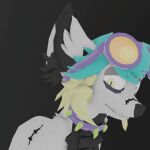  1:1 3d_(artwork) 3d_animation ambiguous_gender animated blonde_hair blue_hair canid canine collar darkky digital_media_(artwork) feral fur hair hati_hov mammal short_playtime solo stiches white_body white_fur 