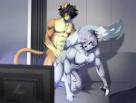 abs absurd_res akaro_(lukiro) anal anal_penetration anthro anthro_on_anthro anthro_penetrated anthro_penetrating anthro_penetrating_anthro balls black_hair brown_body brown_fur butt butt_grab canid canine canis chest_tuft doggystyle domestic_cat duo erection eyes_closed facial_piercing felid feline felis foreskin from_behind_position fur genitals grey_body grey_fur grey_hair hair half-closed_eyes hand_on_butt hi_res humanoid_genitalia humanoid_penis hybrid lip_piercing looking_pleasured lukiro male male/male male_penetrated male_penetrating male_penetrating_male mammal multicolored_body multicolored_fur munks_(munkeesgomu) muscle_tone muscular muscular_anthro muscular_male narrowed_eyes nude pecs penetration penile penile_penetration penis penis_in_ass piercing procyonid raccoon sex snakebite_piercing tan_body tan_fur tuft two_tone_body two_tone_fur vein veiny_penis white_body white_fur wolf