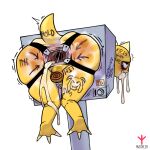 1:1 abuse anal_ring anthro anus arrow_sign avioylin backsack balls blood blush bodily_fluids body_writing bondage_gear bound butcher_lines chastity_cage chastity_device cock_and_ball_torture crying cum cum_drip cum_from_ass cum_from_mouth cum_from_nose cum_in_ass cum_in_mouth cum_in_nose cum_inside dinosaur dripping feet forced gaping genital_fluids genital_torture genitals makeup male mascara messy monster monster_kid motion_lines prehistoric_species rape reptile restrained running_makeup running_mascara scalie sex simple_background solo spread_anus spreading submissive submissive_male tail tears thick_thighs undertale undertale_(series) white_balls yellow_body