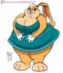  anthro breasts cleavage clothed clothing dress female hi_res lagomorph leporid lola_bunny looney_tunes mammal overweight overweight_anthro overweight_female rabbit royaljellysandwich solo warner_brothers 