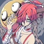  1girl a.b.a bandages blood blood_splatter bloody_bandages bloody_clothes chain green_eyes guilty_gear iguana_henshuu-chou key looking_at_viewer paracelsus red_hair short_hair 
