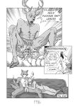  2021 absurd_res after_anal after_sex anal anal_penetration anthro anthro_on_anthro anthro_penetrated anthro_penetrating anthro_penetrating_anthro antlers balls beastars black_and_white bodily_fluids canid canine canis cervid comic cowgirl_position crouching cuddling cum cum_in_ass cum_inside cum_splatter dialogue double_anal double_penetration duo english_text erection ffog flaccid foreskin genital_fluids genitals hi_res horn humanoid_genitalia humanoid_penis legoshi_(beastars) louis_(beastars) lying male male/male male_on_bottom male_on_top male_penetrated male_penetrating male_penetrating_male mammal monochrome multi_genitalia multi_penis nude on_back on_bottom on_side on_top penetration penis profanity scar sex sitting tailwag text uncut wolf 