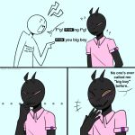 1:1 absurd_res ambiguous_gender anthro blush comic daisy-marshmallow duo english_text flag hi_res humor insult male rob_(daisy-marshmallow) simple_background text thinking 