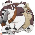 &lt;3 1:1 2021 96panda absurd_res anthro anus badger badgerclops belly bodily_fluids brown_body brown_fur cartoon_network duo eye_patch eyes_closed eyewear fur genitals hi_res kemono male mammal mao_mao:_heroes_of_pure_heart moobs mustelid musteline overweight overweight_male penis small_penis sweat tongue tongue_out white_body white_fur 