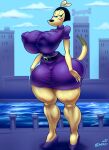  anthro becky belt big_breasts breasts camel_toe canid canine canis city city_background clothing domestic_dog dress female footwear hi_res high_heels huge_thighs hyper hyper_thighs mammal nickelodeon nipple_outline shoes snao solo t.u.f.f._puppy thick_thighs water wide_hips 